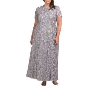 NEW ALEX EVENINGS Plus A-line Rosette Dress